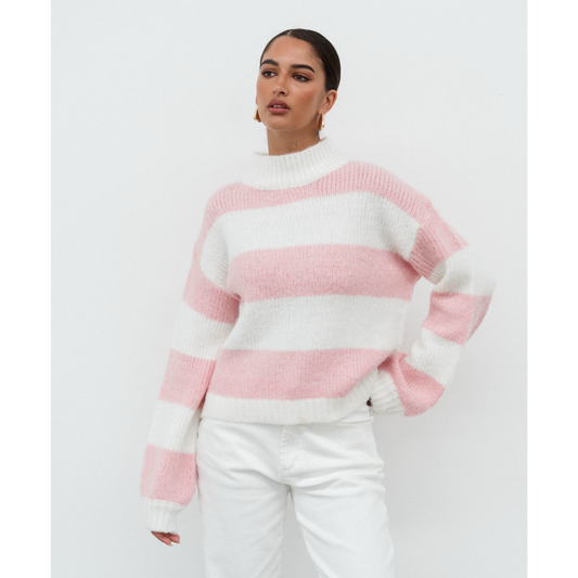 WHITE AND PINK STRIPE KNIT