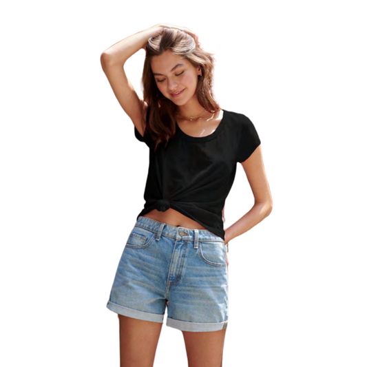 ODELIA TEE IN BLACK - COTTON SLUB