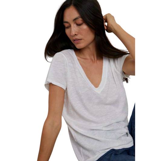 JILIAN V-NECK TEE IN WHITE - VELVET ORIGINALS